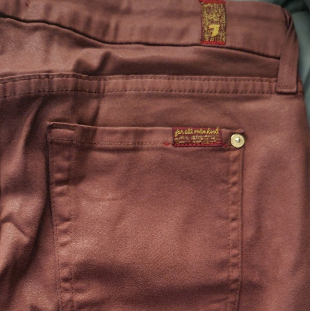 7 For All Mankind Women's Skinny Jeans in Burgundy - Picture 2 of 7